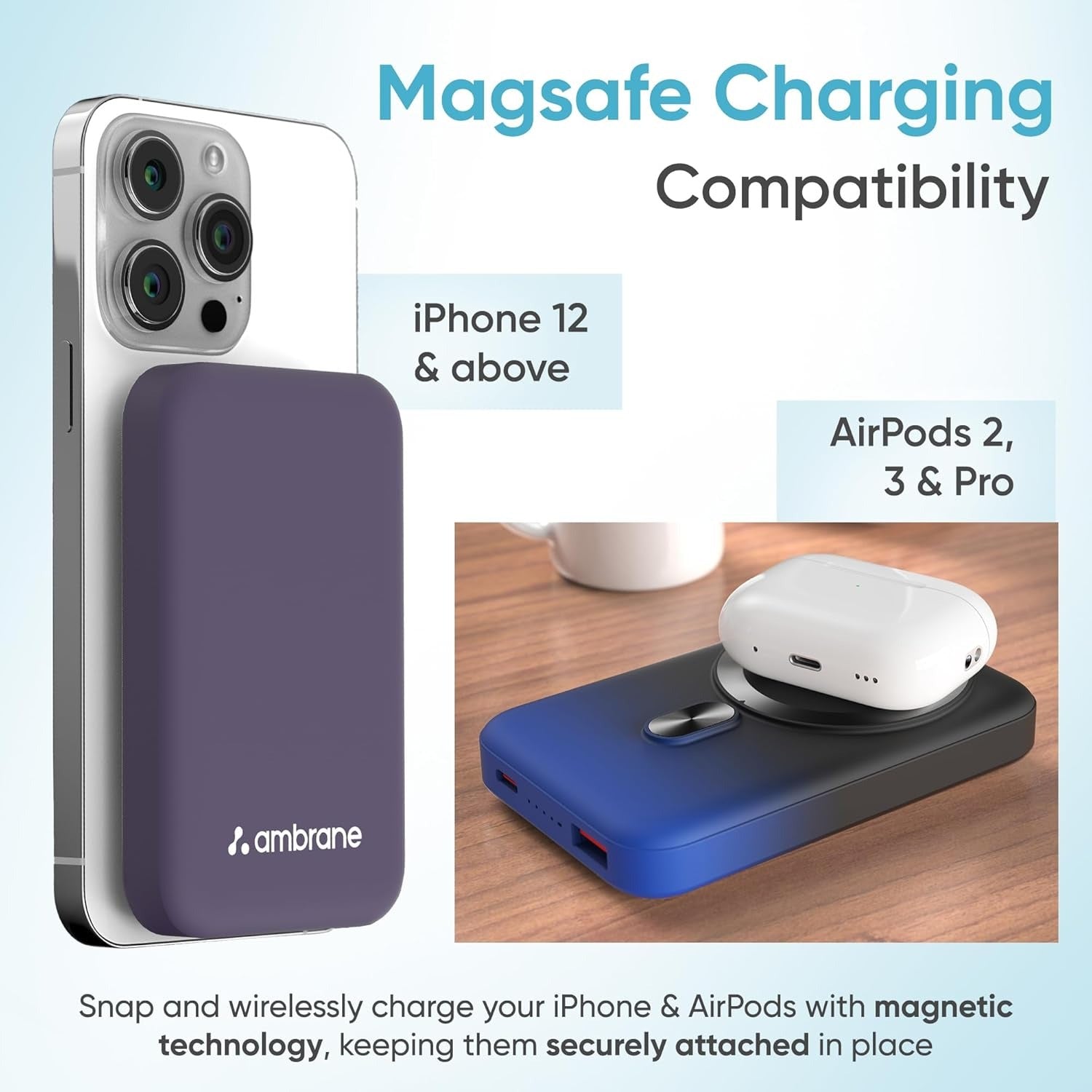 10000mAh MagSafe Wireless Power Bank – 22.5W Fast Charging with Strong Magnetic Lock for iPhone 12 & Above, Android & Qi Devices